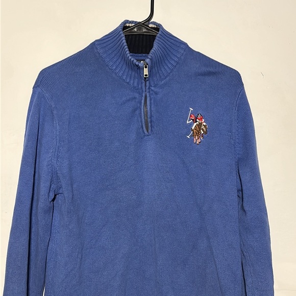 Vintage Polo Ralph Lauren Blue Embroidered Detail Quarter Zip Size L - Picture 3 of 8